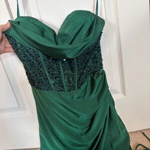 Strapless Beaded Corset Evening Dress in Emerald Green